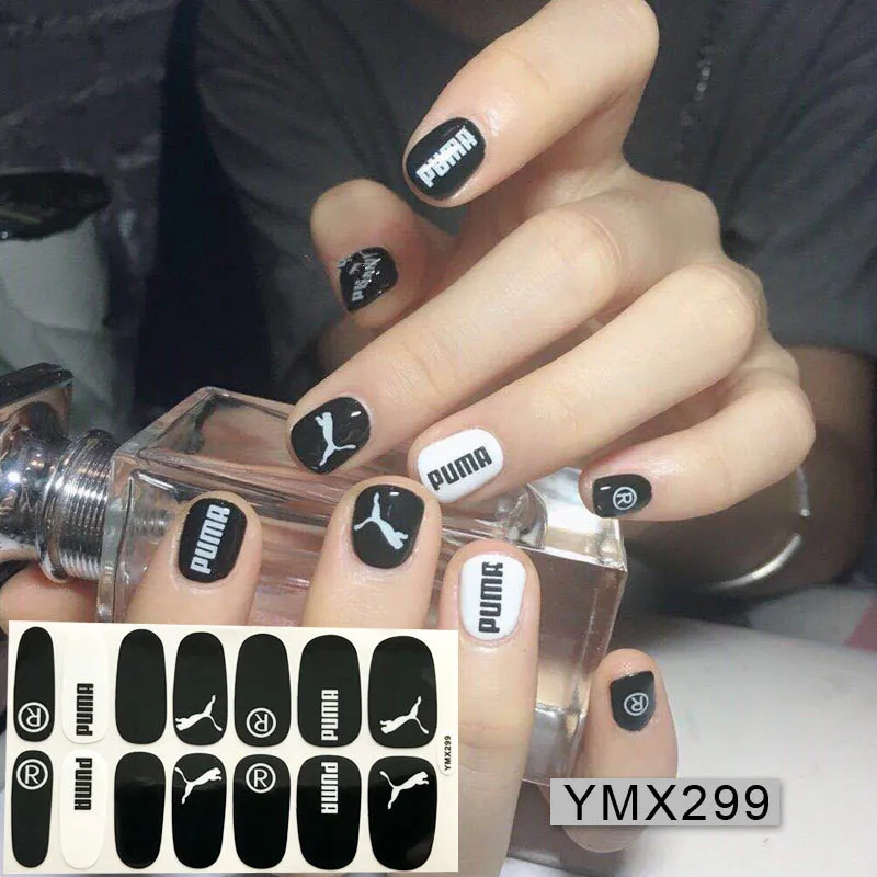 Черно-белая 3D Роскошная Спортивная наклейка с логотипом для дизайна ногтей, самоклеющиеся наклейки для самостоятельной сборки, ультратонкие наклейки для маникюра для женщин - Цвет: YMX299