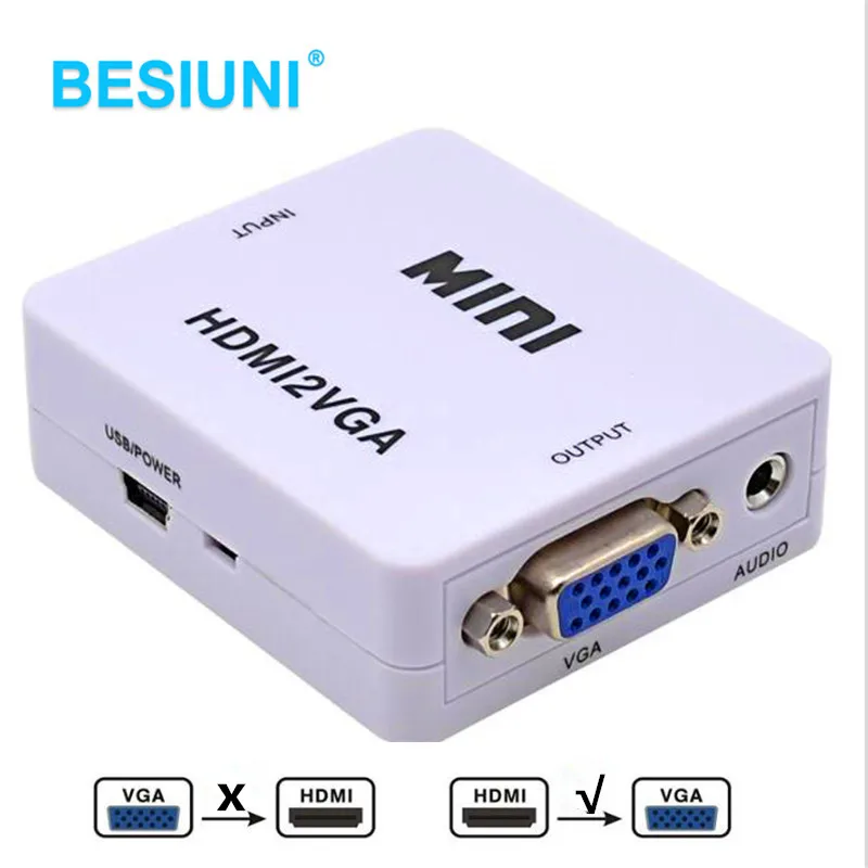 BESIUNI 1080P HDMI к VGA конвертер с аудио HDMI2VGA разъем адаптера для ПК ноутбука к HDTV проектор HDMI 2 VGA конвертер