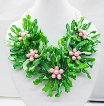 

NO-AA#123# classic green monster shell ,pearl flower necklace