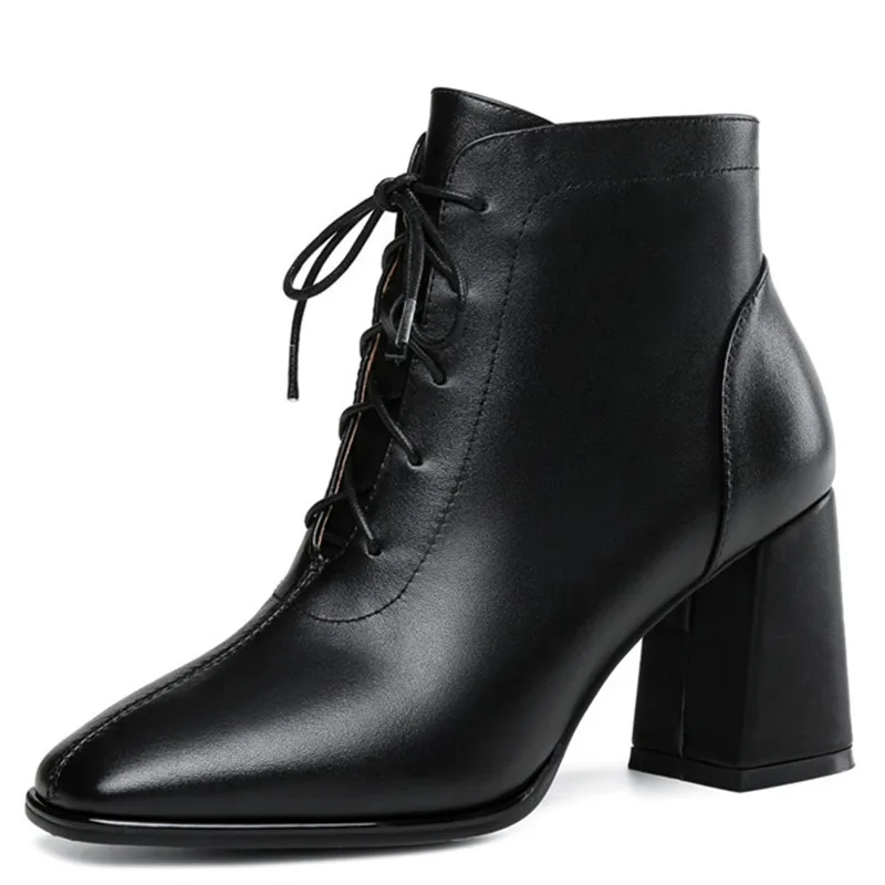 

LOVEXSS Woman Autumn Winter Corss Tied Ankle Boots Fashion Plus Size 34 39 Martin Boots Black Beige High Heeled Shoes 2018