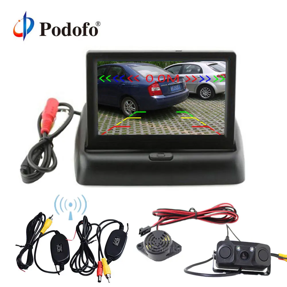 

Podofo 3 in1 Wireless Car Reverse Backup Camera Radar Detector System 4.3" LCD Rearview Monitor For Vehicle