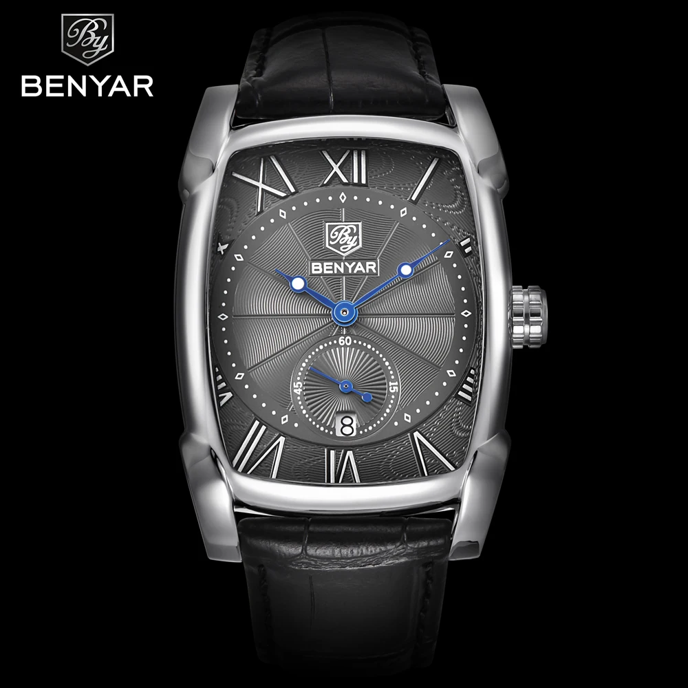 Мужские часы BENYAR люксовый бренд военные кварцевые часы Автоматическая Дата водонепроницаемые часы кожаные мужские спортивные часы reloj hombre
