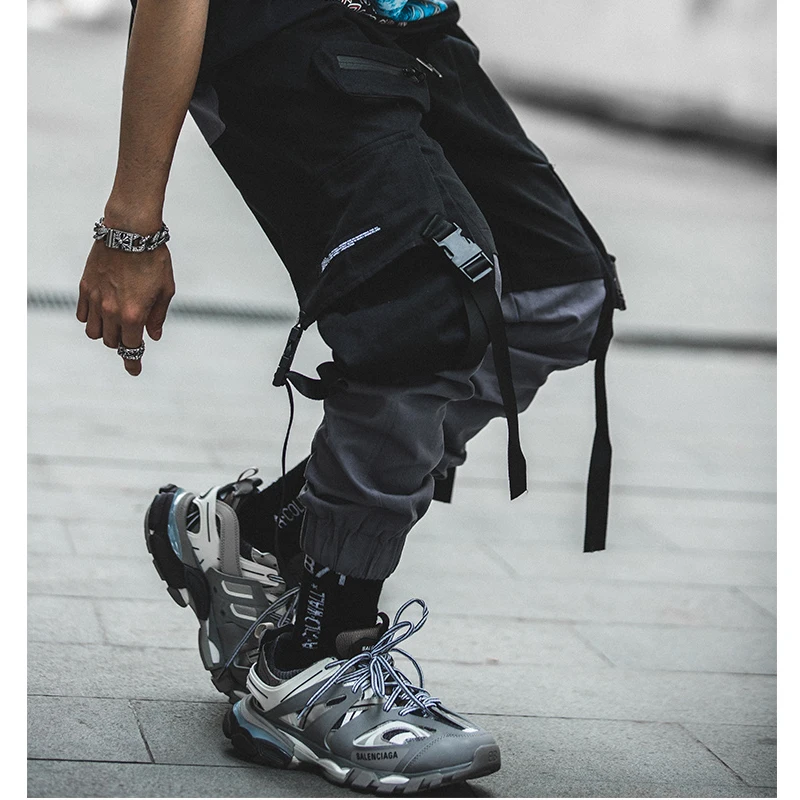 Man Pants New Fashion Streetwear Stitching Color Joggers Hip Hop Long Pants Men Elastic Waist Cargo Pants Men