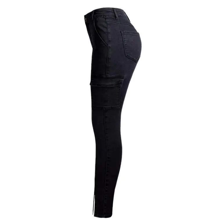 Женские повседневные узкие джинсы с завышенной талией черные брюки карго S/3Xl Большие размеры Длина по щиколотку карманные брюки K1026