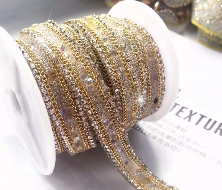 

1 yard/lot 1.2cm 0.47" width gold Rhinestones stones beads waistband clothes dress tapes lace trim ribbon G48Z304P0411G