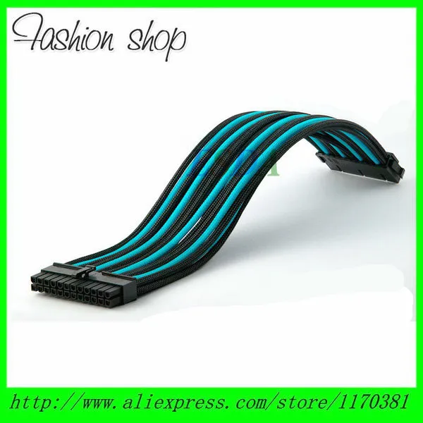High density sleeved 24-Pin ATX Female to Male power extension cable-free shipping | Компьютеры и офис