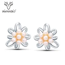Дизайн мода Viennois ювелирные изделия из розового золота стад двухместный жемчужные серьги для женщин цветок весна лето