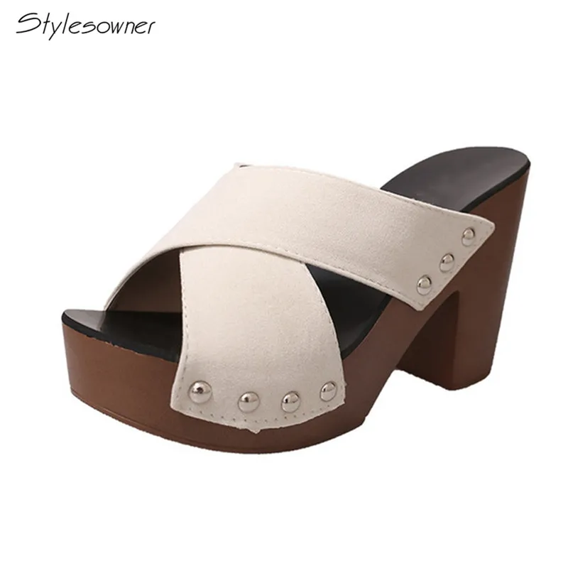 

Stylesowner 2019 Women Fashion Shoes Women Cross Strap Chunky Heel Sandal Thick High-Heeled Flip Flop Open Toe Sandal Platform