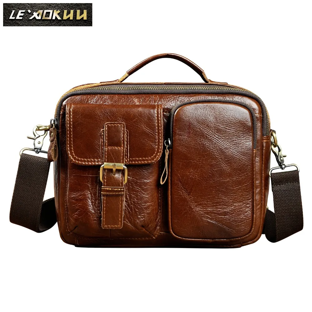 

Quality Original Leather Male One Shoulder messenger bag cowhide fashion Cross-body Bag 8" Pad Tote Mochila Satchel bag 036