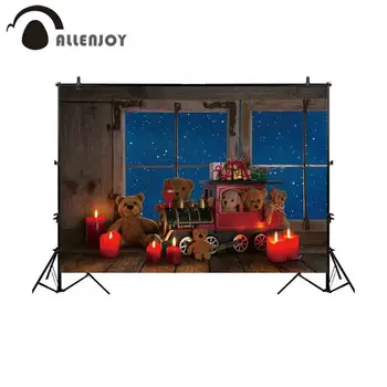

Allenjoy photography backdrop Christmas old window bear gift decor train background photo portrait shoot prop photocall
