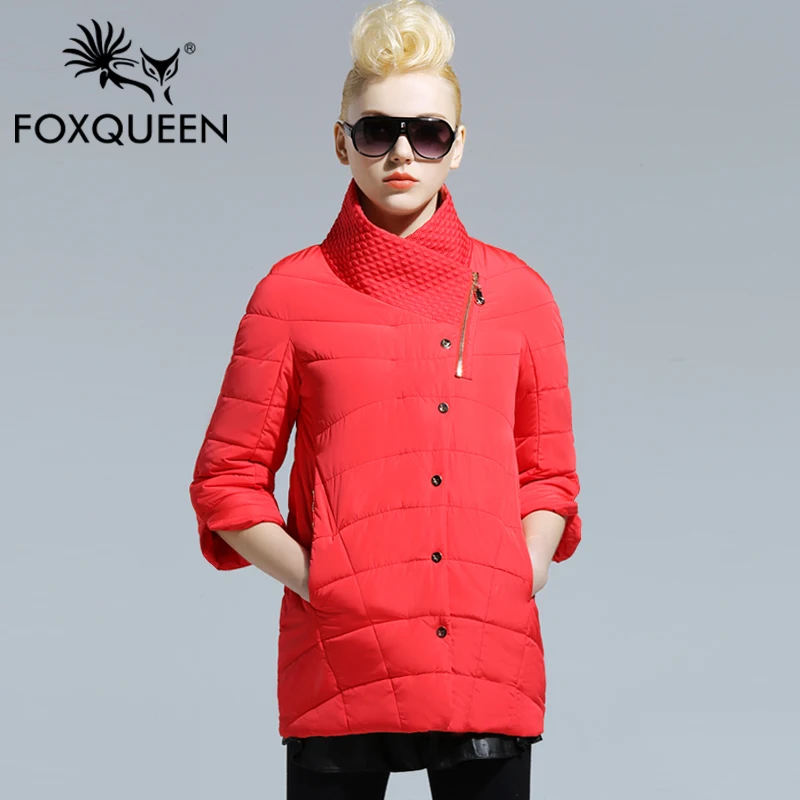 FOXQUEEN 2016 New Spring Warm Cotton Clothing padded Coat Women's Three Quarter Sleeve Jacket Windbreaker | Женская одежда