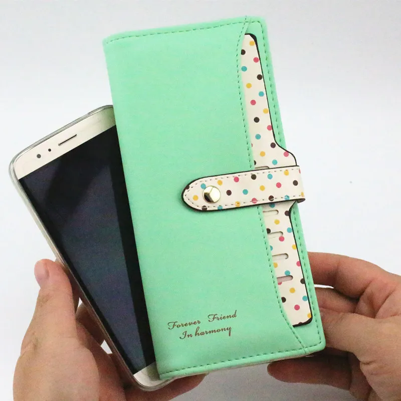 

New Women Wallets Color Block Dot Bow Women's Long Design Female Magic Wallet Womens Designer Wallets