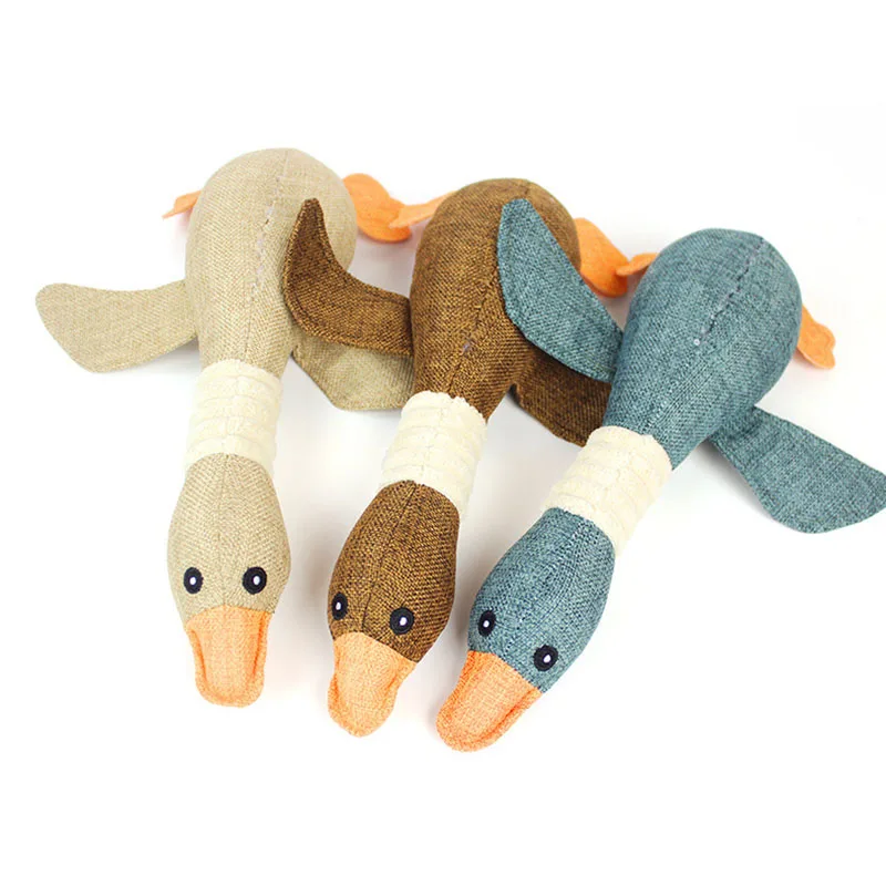 Squeaky Dog Chew Toy 32cm Long Wild Goose Shape Stuffed Pet Toys for
