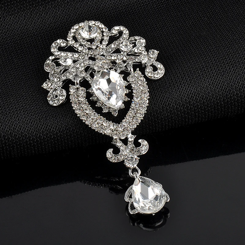 

New Style Silver Large Crystal Flower Women Bridal Brooch Brooch Original Upscale Decoration Lady Jewelry