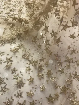 

Gold star Glued glitter sequins Tulle Lace Fabric Best Selling PWD18121112 African Lace Fabric Nigerian French Fabric