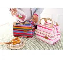 Женская и мужская полосатая Сумка-переноска для ланча Термоизолированный охладитель коробка для обеда, для переноски сумка для пикника