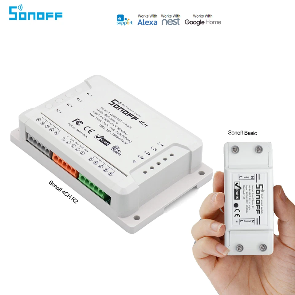 

Sonoff Smart Diy Relay Basic Switch/Sonoff 4CH R2 Wireless WiFi Remote control Switch work with Alexa Google home For Android
