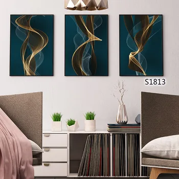 

Simple Linear Arts Combination Deep Color Golden Coldness Tranquil Home Art Decor Canvas Wall Painting Clear