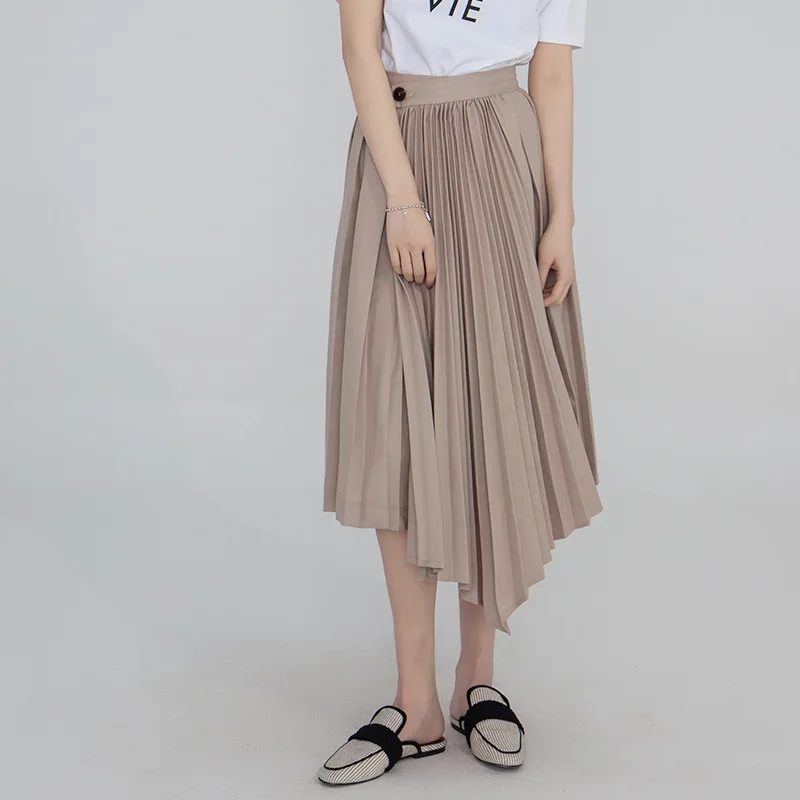 

2019 Spring/summer Irregular Stitching Pressure Crepe Skirt High Waist Pleated Skirt Women Knee-Length Pleated Skirts Women