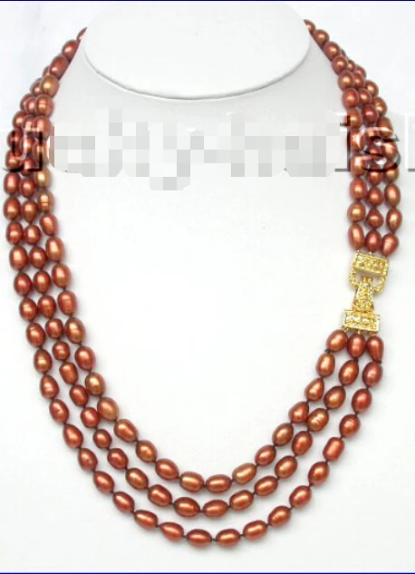 

FREE shipping>>>>3row baroque rice wine red freshwater pearls necklace