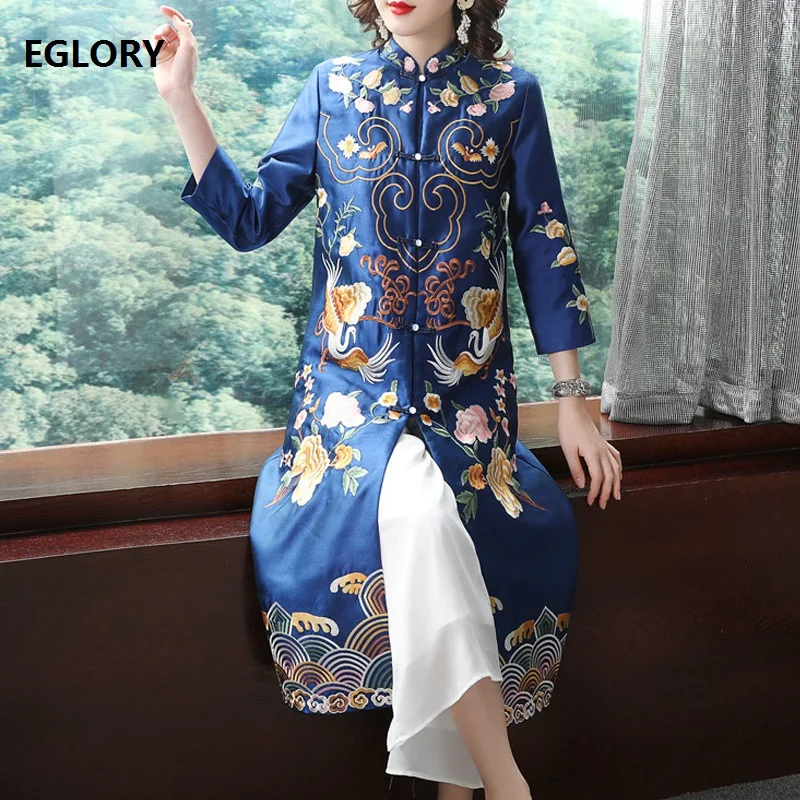 

Women's Clothing Trench 2019 Autumn Fashion Long Coats Woman Exquisite Embroidery Single Breasted Vintage Coat Outerwear XXL