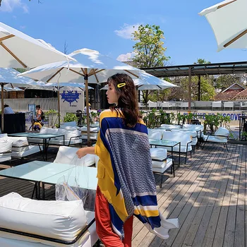 

Sunscreen Shawl Female Summer Ethnic Cotton And Linen Scarves Printed Tassels Gauze Towel Travel Beach Towel Visor Scarf