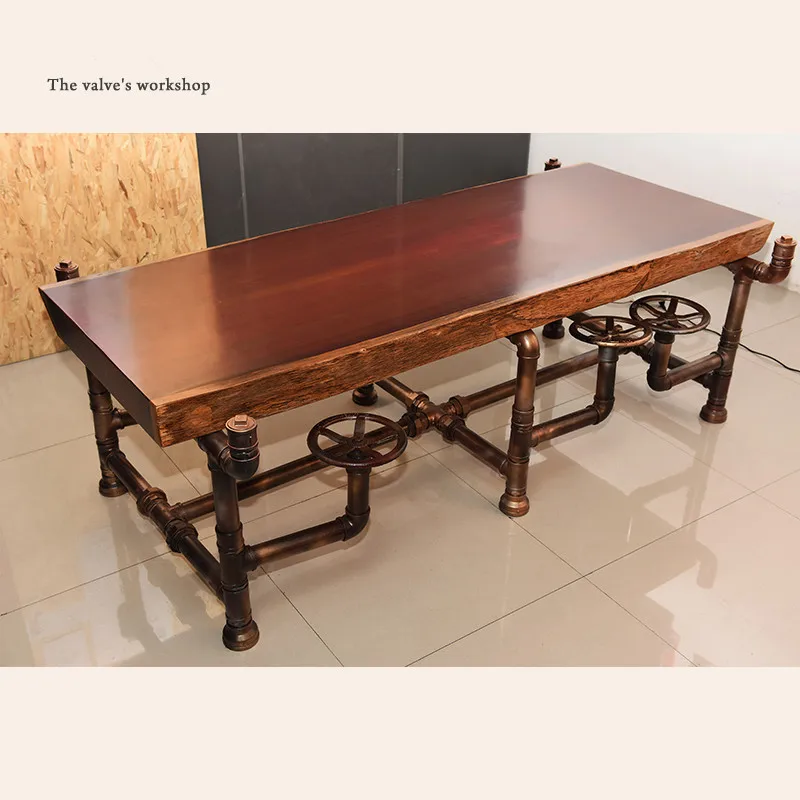 American Industrial Pipe Office Furniture Golden Years Series Creative Pipeline Solid Wood Table Boss Table Office Desk -J001 American Industrial Pipe Office Furniture Golden Years Series Creative Pipeline Solid Wood Table Boss Table Office Desk -J001