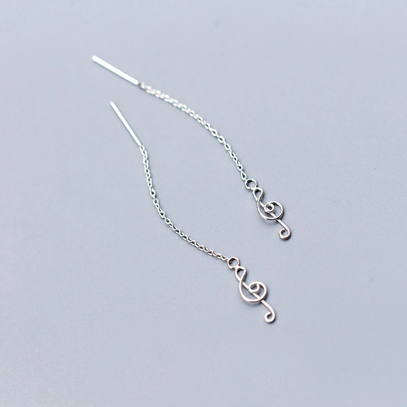 

MloveAcc 100% 925 Sterling Silver Musical Note Chain Drop Earrings for Women Prevent Allergy Lady Creative Jewelry