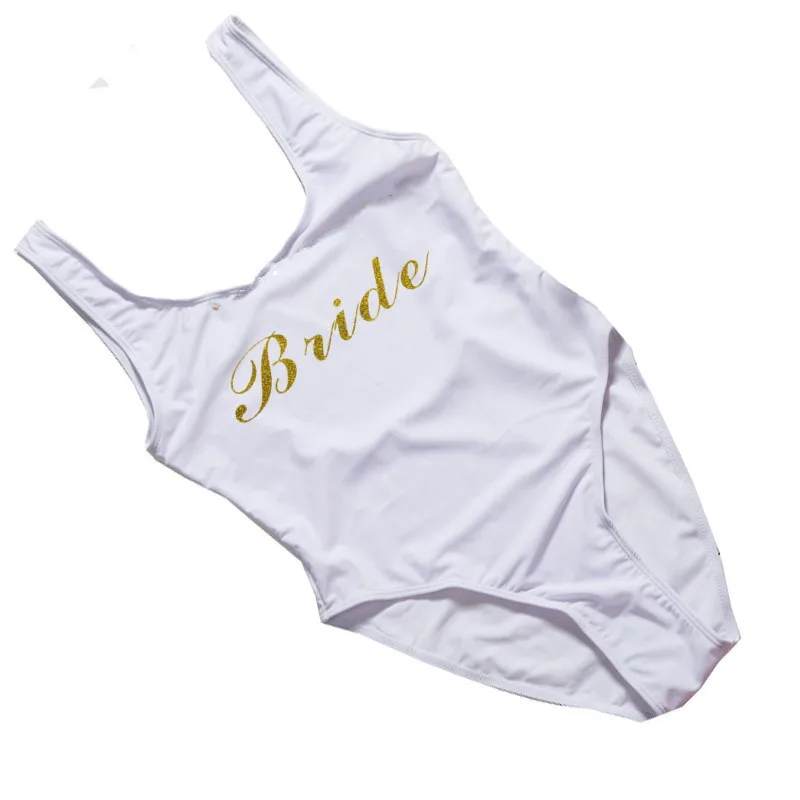 

Woman's Sexy Retro Team Bride/OMG/I Do Crew/Let's Party/ bride SQUAD/Buide/Letters Prints One Piece Swimsuit Swimwear