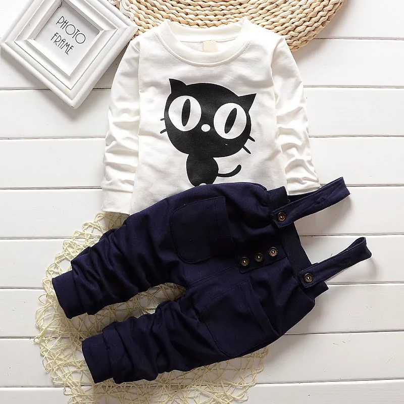Baby Boys Girls Clothes Sets 2017 Fashion Cartoon Owl Long Sleeve T-Shirts Tops + Overalls 2PCS Outfits Kids Bebes Jogging Suits trendy children t shirt boys girl t shirts tees short sleeve shirts summer kids tops cartoon baby boy girls clothes