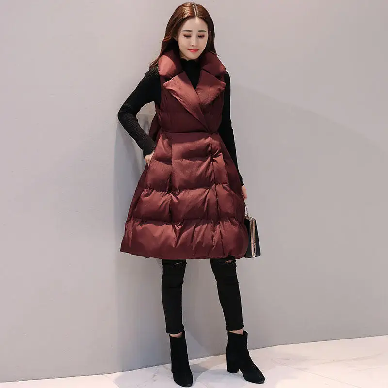 Long Down Cotton Vest Coat Women Veste Femme Sleeveless Winter Jacket Women Waistcoat A-Line Elegant Warm Parka Vest Women C4744
