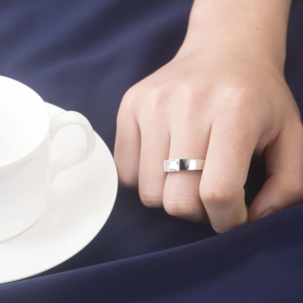 Pure 18k White Gold Ring 1CT Princess Diamond Engagement Ring For Men's Women Unisex Wedding Jewelry Promise Gift 5