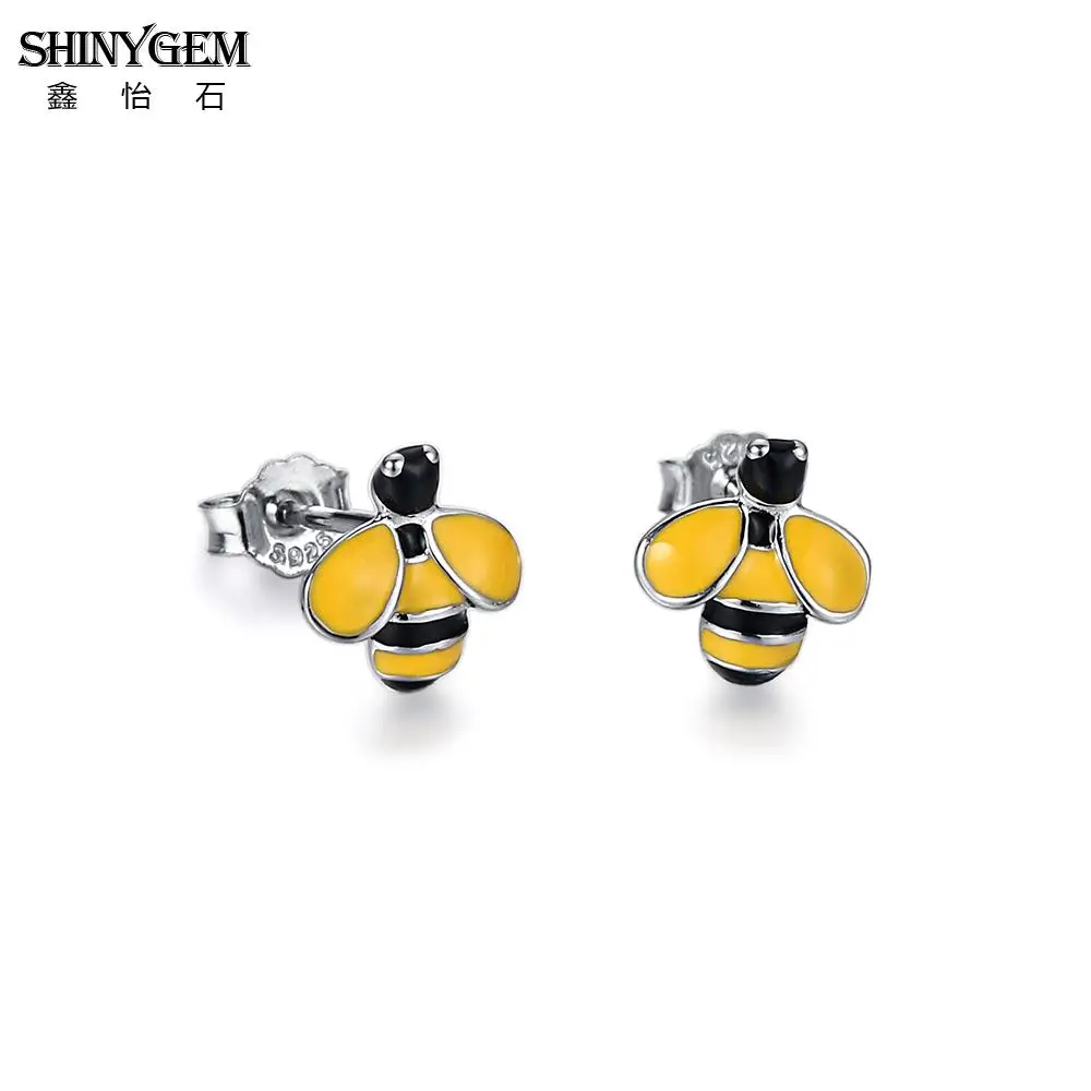 

ShinyGem New Arrival Girls Earrings Oil Drip Crafts Cartoon Simulated Bee Earrings 925 Sterling Silver Insect Earrings For Women