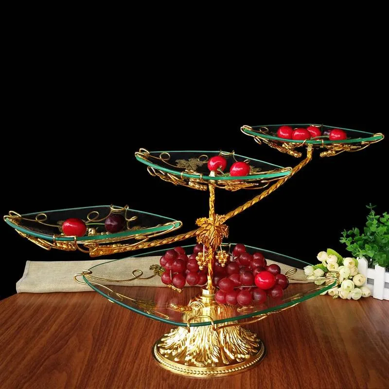 

Fruit cake plate European multilayer fruit bowl afternoon tea Cakes of plate. All the three layers of dried glass tray