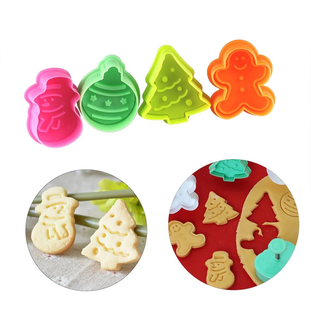 

4pcs/set Christmas cookie cutter Baking Pastry Stamp gingerbread Man,Snowman Biscuit Mold Fondant Plunger cake decoration Tool
