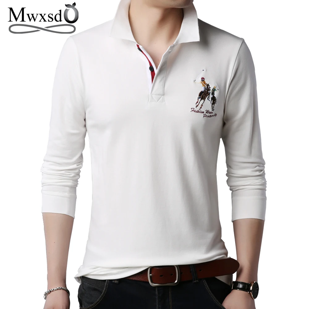 

Mwxsd brand casual men's long sleeve cotton polo shirt men soft solid embroidery polo male long shirt polos para hombre