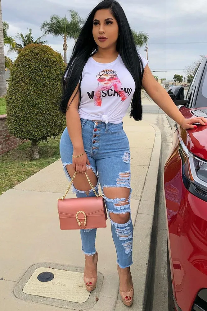 character letter pattern printing fashion womens big chest t