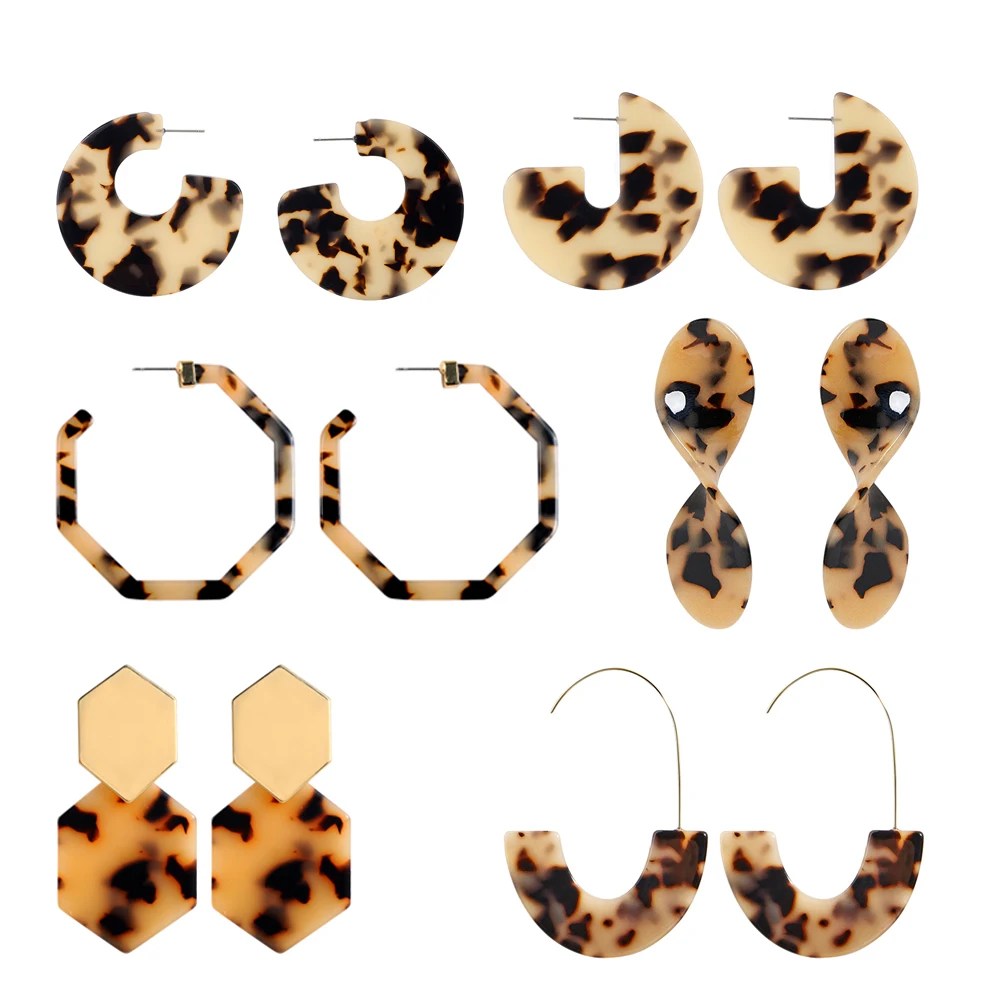 Leopard Earrings For Woman Animal Print Acrylic Geometric Statement ...