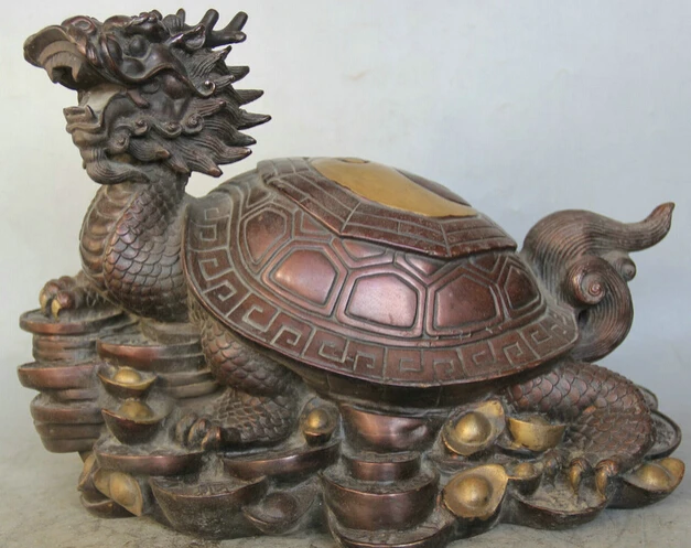 

JP S0524 13" Chinese Purple Bronze Gild Wealth Dragon tortoise Turtle Statue sculpture
