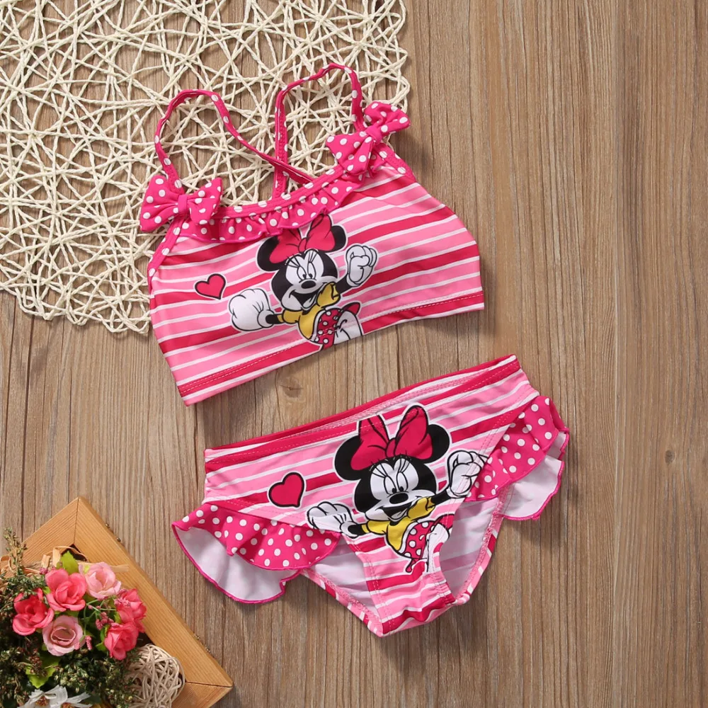 Hirigin/Детский комплект бикини для маленьких девочек; коллекция года; розовый купальный костюм с Минни Маус; купальный костюм От 2 до 7 лет; милый пляжный костюм Kawaii