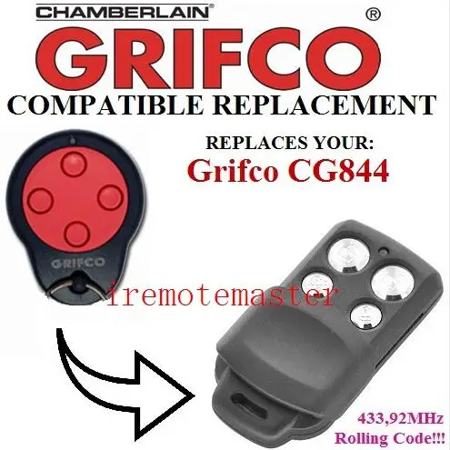 Top quality! For Grifco CG844 replacement remote garage door opener/transmitter Rolling code 433.92mhz after market doorhan remote doorhan garage door remote replacement rolling code top quality