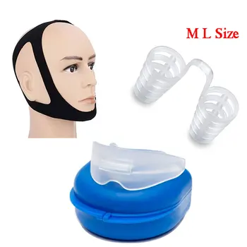 

Genkent 4PCS Anti-Snore Solutions Anti Snoring Belt Chin Strap Nasal Dilators M L Mouth Guard