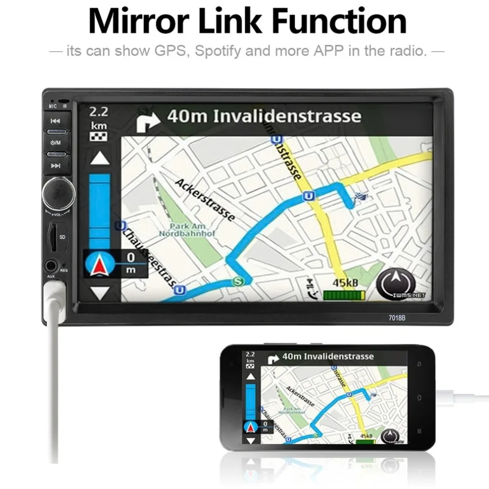 

7018B 2 Din 7" Touch Screen Car MP5 Player Audio Stereo FM Radio Bluetooth MP3 Player Support TF Multimedia Player