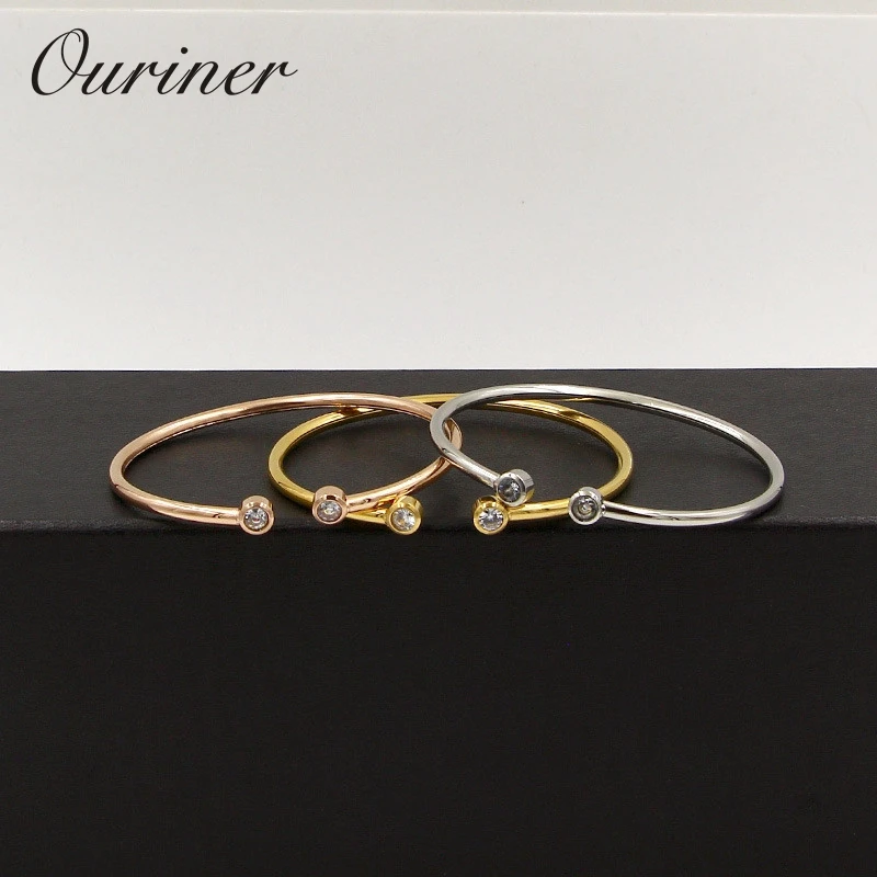 Bangle Top Quality Color Gold Stainless Steel Jewelry Inlay CZ Crystal Letter Noble Women Cuff Bangles Bracelets 101-1 bangle bracelet,stainless steel bracelet,crystal bracelets,zircon bracelet,zirconia bangle,snake bangle bracelet