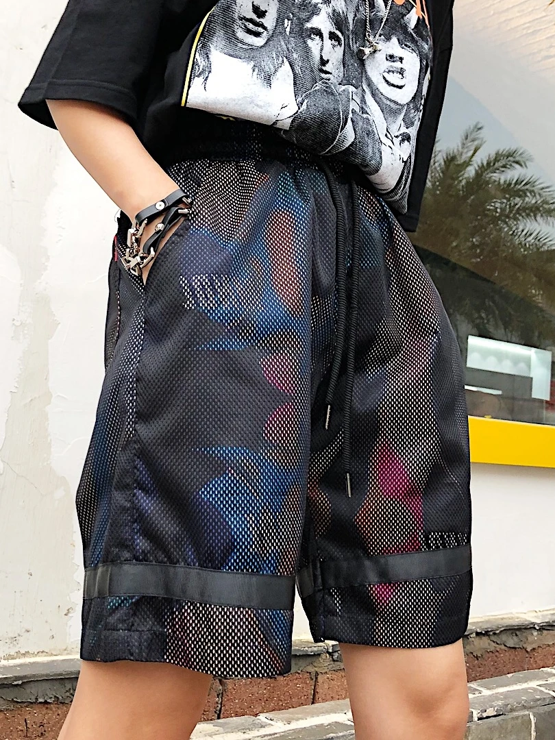 

Street Personality Collision Fantasy Mesh Five-point Pants Tight BF High-waist Neutral Boyfriend Loose-style Leisure Pant