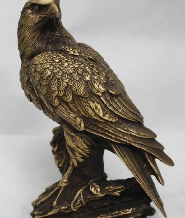 

9" Ferocious Chinese Bronze Lifelike Arabia Hawk Eagle Bird Figures Statue