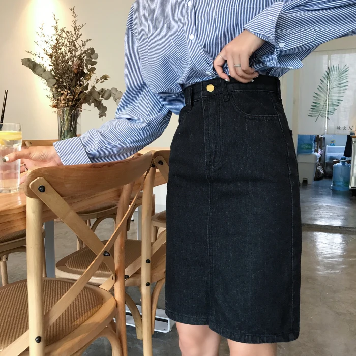 Юбки Женские уличные Ulzzang мягкие элегантные универсальные весенне-летние модные корейские стильные тонкие длинные джинсовые юбки трапециевидной формы с высокой талией