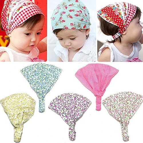 Pañuelo la cabeza con estampado Floral de lunares para niña, Bandana elástica de algodón, gorro|Accesorios para el pelo de niña| - AliExpress