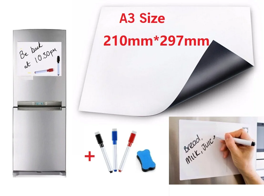 A3 Размер магнитная доска для холодильника маркеры ручки ластик гибкий виниловый Дом Офис Кухня магнит стираемая доска белые доски