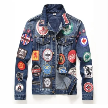 

Hot Sale winter European American Style Pattern mens Badge denim jacket brand luxury men Outerwear & Coats blue denim jacket